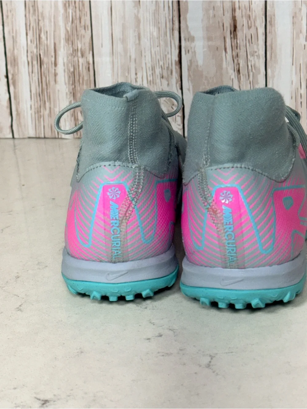 Nike Kids Gray & Pink Turf Soccer Sneakers